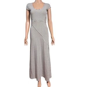 Volcom Sweet Nothing Striped Maxi Dress Small Black Crea Open Back Cutout Jersey